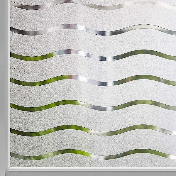 Frostad fönsterfilm för integritet - UV-skydd, statiskt självhäftande, ogenomskinlig, vågmönster (30*100cm)