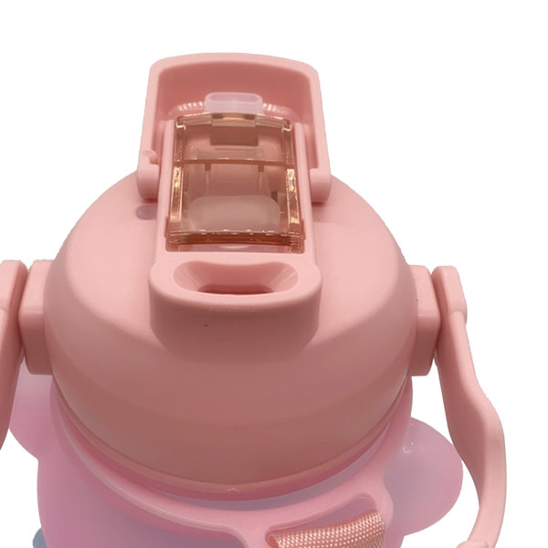Søt bjørn vannflaske mote frostet gradient farge tegneserie bjørn sugerør vannflaske med stropp for gutter jenter rosa 1000ml