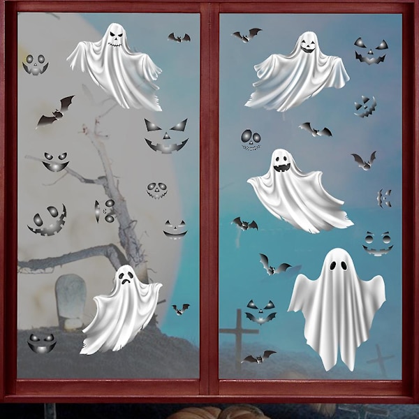 Glødende Halloween Vindue Dekaler - Lysende Spøgelses- og Flagermusklistermærker til en Spooky Natlig Glød Party