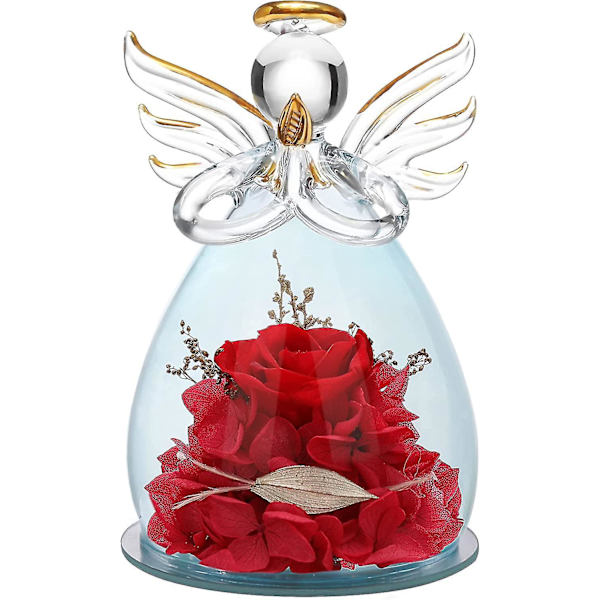 Glasengelstatue med smukke lilla blomster - Perfekt morsdags fødselsdagsgave til mor 4.3X2.9in Engel rød