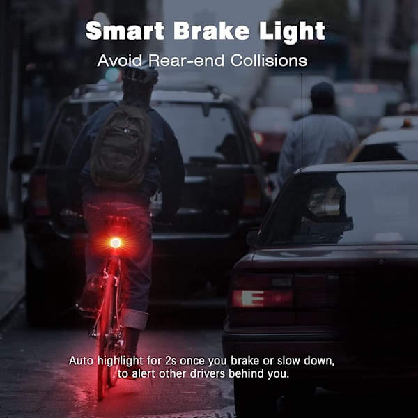 Smart Baglygte til Cykel med Fjernbetjening - USB Opladbar, Vandafvisende, Tyverialarm, Automatisk Til/Fra