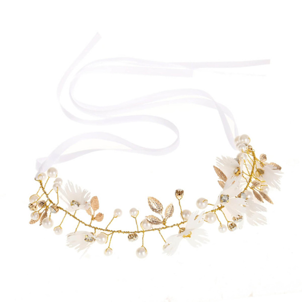 Blommig bröllopsdiadem vit strass falsk pärla glänsande elegant söt brud bröllopshuvudbonad