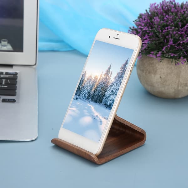 Dobbeltsidet valnød desktop tablet PC holder mobiltelefon stativ beslag tilbehør (nøddebrun)