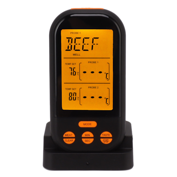 EN2010 1 Trådlös Dubbelprob Termometer Kök Kött Termometer Digital Grill Termometer Svart med Orange Bakgrundsbelysning