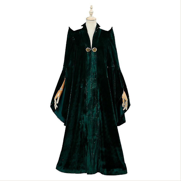 Professor Minerva Mcgonagall Cosplay-dräkt - Grön mantel, kappa, hatt, trollstav - Fullständig Halloween-dräkt endast mantel L