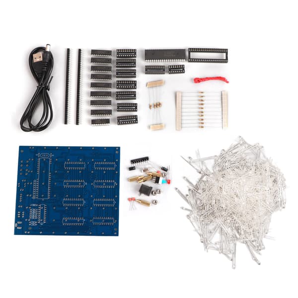 8x8x8 3D LED DIY Cube Light Kit Firkantet Hvit LED Blå Stråle