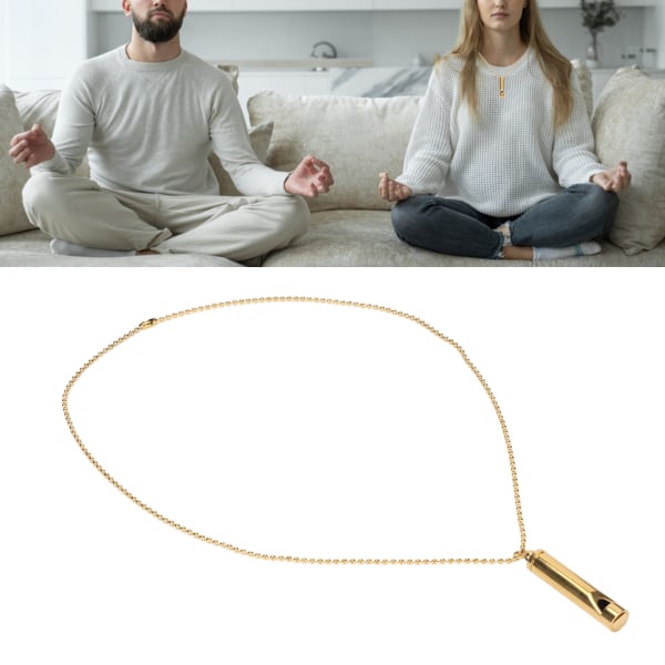 Stress-ångestlindring Andningshalsband i rostfritt stål Meditationsvisselhalsband för män Kvinnor Guld