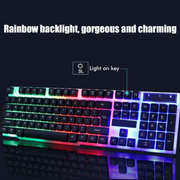 USB speltangentbord och USB mus Combo LED-bakgrundsbelyst tangentbord Fast Hållbar Färgglad glödande spelmus Datortillbehör