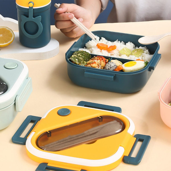 Bento-lounasrasia, muoviset osastot, eristetty, vuotamaton lounasrasia kouluun, töihin, mikroaaltouuniin sopiva, tummansininen