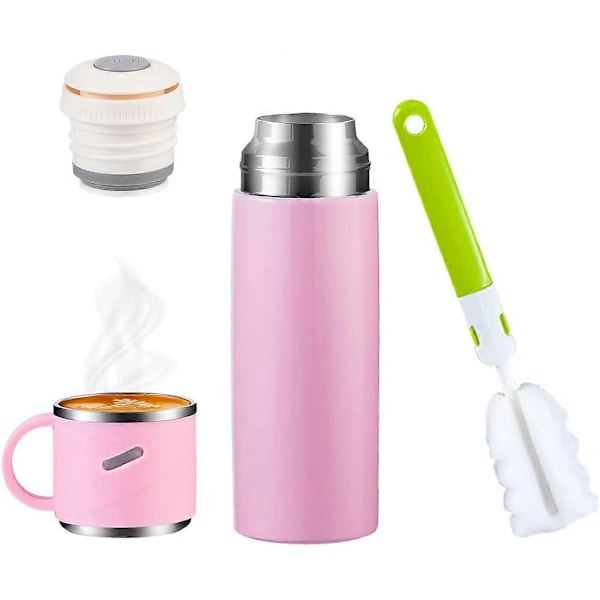 Termosflaska 410ML, Återanvändbar Resemugg Kaffekopp med Lock Isolerad Vattenflaska (410ML/ 13.87OZ, Rosa)