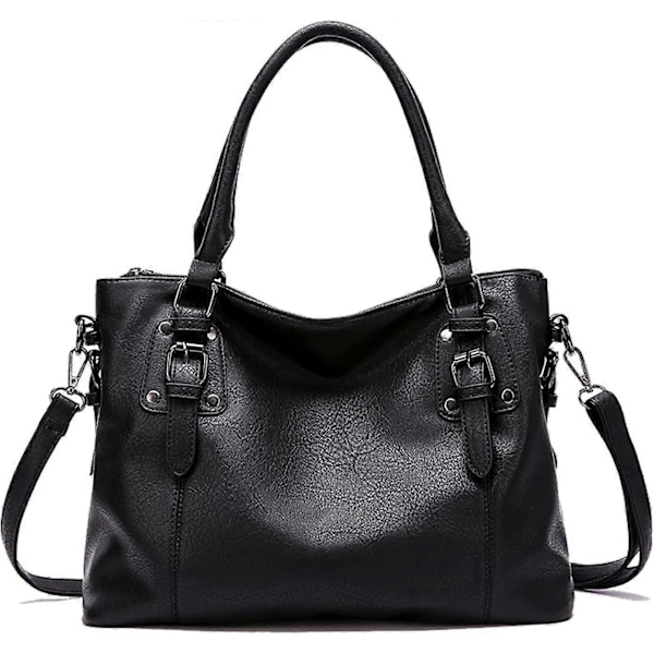Dame Håndtasker Blødt Læder Retro Vintage Designer Top-Håndtag Casual Lomme Dame Tote Skuldertasker Sort