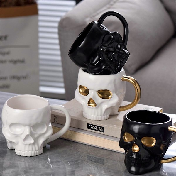 Halloween Skull Cup med Håndtak Uten Lokk Keramisk Kopp Morsom Vann A