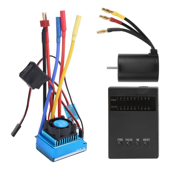 3650 2300KV Børsteløs Motor + 60A Børsteløs ESC + Programkort til 1:10 RC Bilmodel