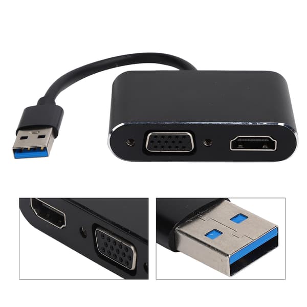 USB3.0 til High Definition Multimedia Interface + VGA-adapter 2-i-1 HD-datakonverterer 1080P
