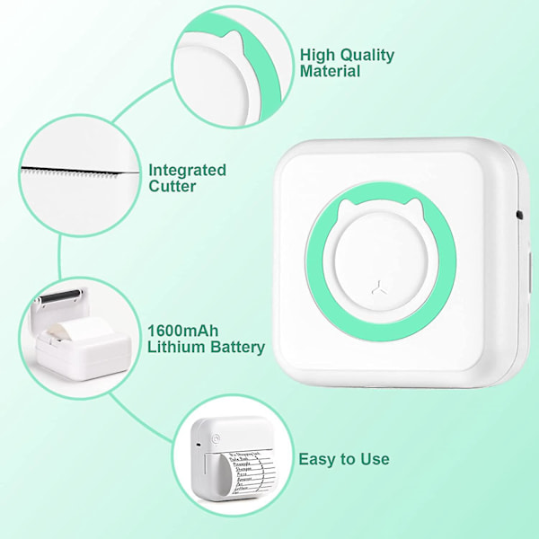 Lomme Bluetooth Termisk Skriver - Bærbar Mini Trådløs Skriver for Etiketter og Kvitteringer, Kompatibel med Android og iOS Smarttelefoner