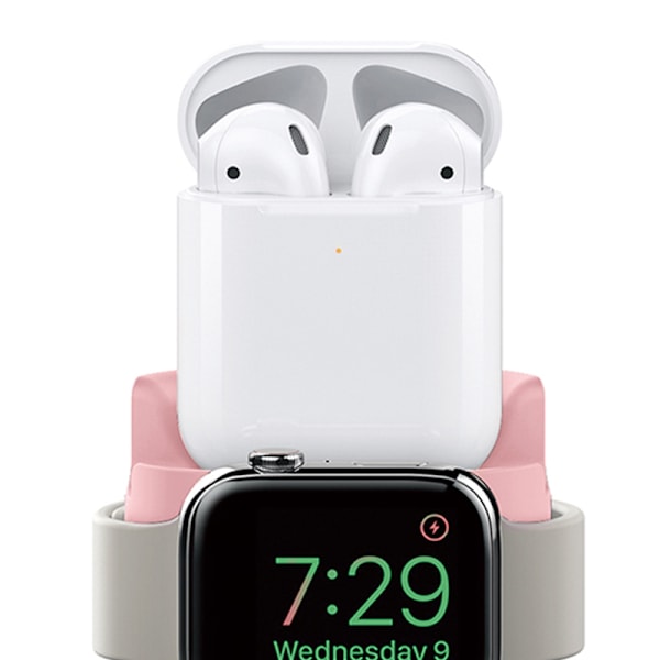 for IOS telefon ørepropper Klokke Ladestasjon Multifunksjonell silikon ørepropper Klokke Ladedokking for iOS telefon Rosa