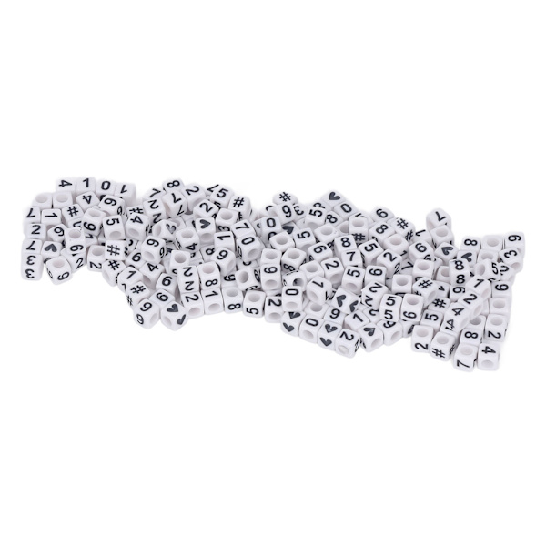 300 kpl akryylinumerohelmiä, valkoisia, 7x7 mm, akryylihelmiä korujen valmistukseen, DIY-rannekkeisiin ja koristeisiin