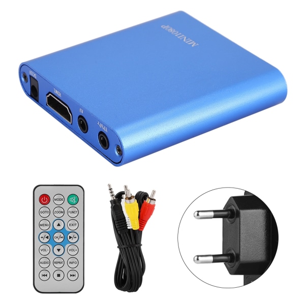 Mini 1080P HDMI Digital Media Player -kiintolevydekooderi kaukosäätimellä (100-240V)Blue EU