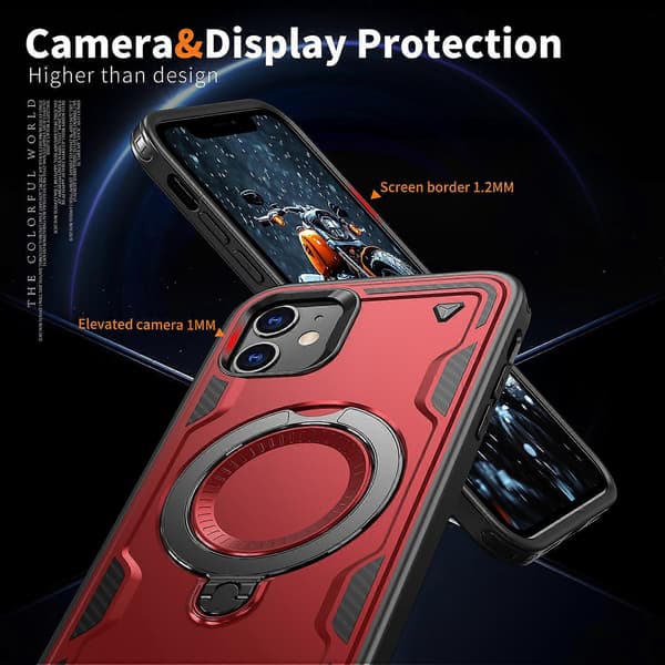 Deksler til iPhone 11/ XR Kompatibel med MagSafe Militær Beskyttelse PC+TPU Stativ Telefondeksel Red