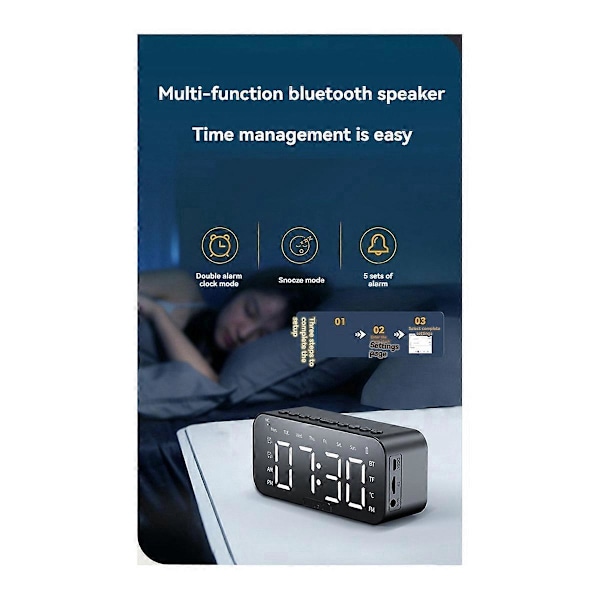 LED digital väckarklocka med Bluetooth 5.1 Uppladdningsbar Musik Vit