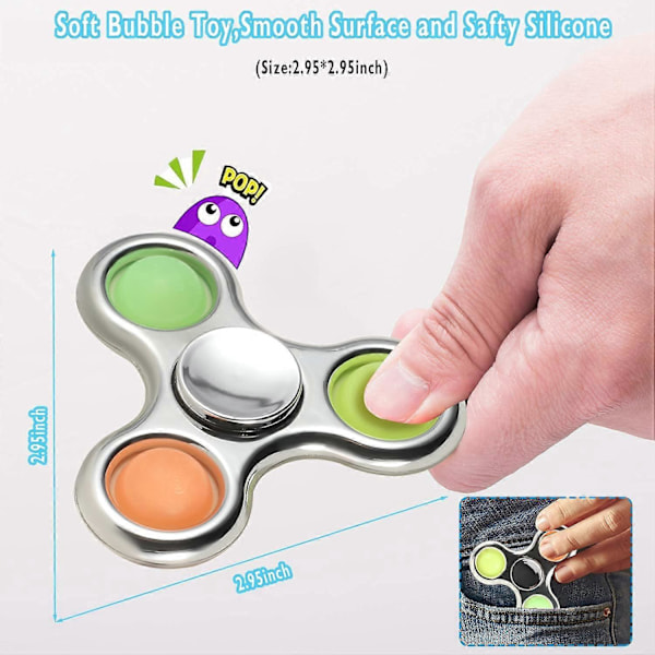 Pop Fidget Spinner, Simpel Sensorisk Fidget Spinner Legetøj Push Pop Bubble Spinner Legetøj til Stressreduktion og Angstdæmpning Håndlegetøj til Børn - Sølv