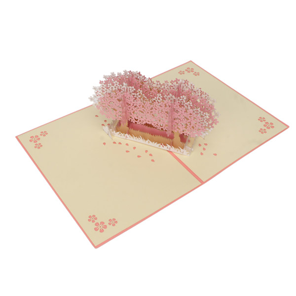 Kirsikkakortti 3D Paperinen Romanttinen onnittelukortti vuosipäivän hääpäivälle, kirjekuori vaaleanpunaisella