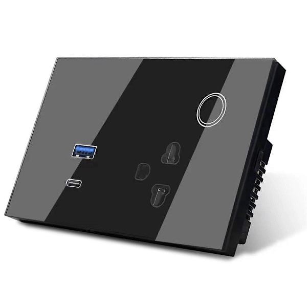 WiFi Tuya 16A Vägguttag USB TYPE-C Kontakt Uttag Ström Svart EU-kontakt