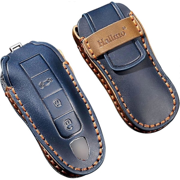 Läder Bilnyckelfodral för Porsche Cayenne Macan 911 Carrera Boxster Cayman Panamera 970 981 991 - Blå A