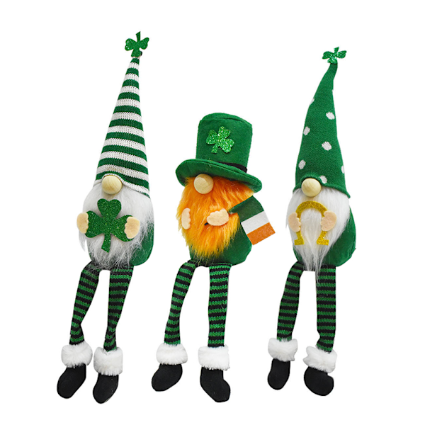 3 stk. St. Patrick's Day Gnome plysjdukke Shamrock plysj alv leketøy for hjemmedekorasjoner gave