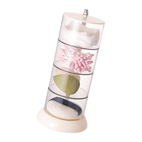 Multi Layer Pudder Puff Organizer Åndbar Støvsikker Øreringe Hvid Roterbar Beholder til Hjem 4 Lag