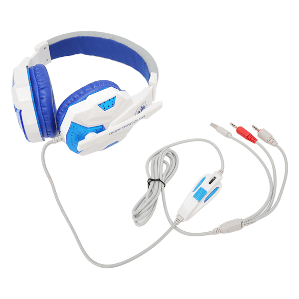 Kablet Gaming Headset med dobbel 3,5 mm plugg og USB justerbar volumdemping Gaming Hodetelefon med mikrofon og lys for datamaskin