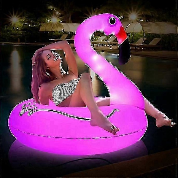 Oppustelig Flamingo Pool Flydere Med Lys, Soldrevet Flamingo Bade Tube Ringe