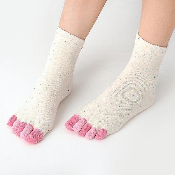 Beige bomullsstrumpor med 5 fingrar med flerfärgade tår - Unisex mellancylindrig vår-/höststrumpor