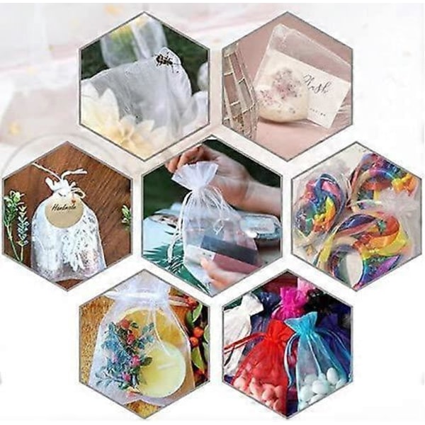 100 STK Organza Poser, Organza Gaveposer Smykketaske, Lavendelposer til Smykker Gaver Slik Bryllup - 10x15cm Hvid