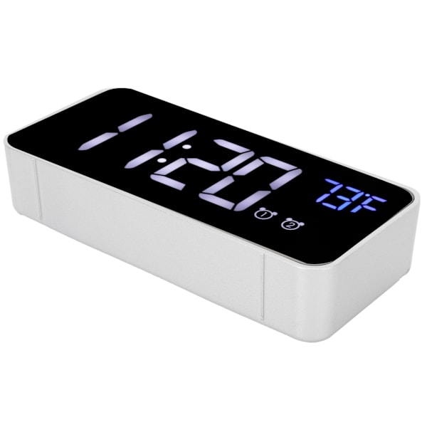 LED Digital Väckarklocka Termometer med Snooze USB-laddning Sovrum Kontorsdekoration Silver
