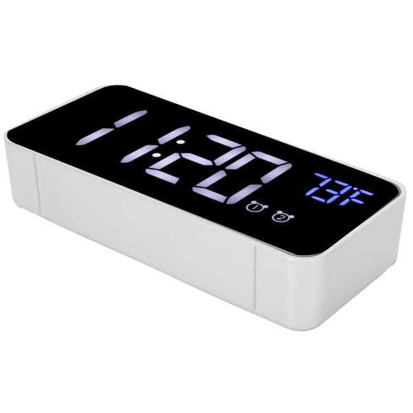 LED digital vekkerklokke termometer med slumrefunksjon USB-lading soverom kontordekorasjon sølv