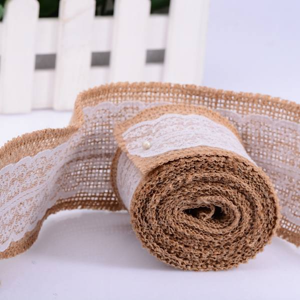 Jute Linne Volym Spets DIY Manuell Volym Dekoration 6CM Bred 2M Längd (Vit Spets)