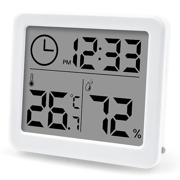 Högprecisionsmonitor Hygrometer Termometer, LCD med inomhusfuktighet, tid och termometer, för skrivbord, växthus