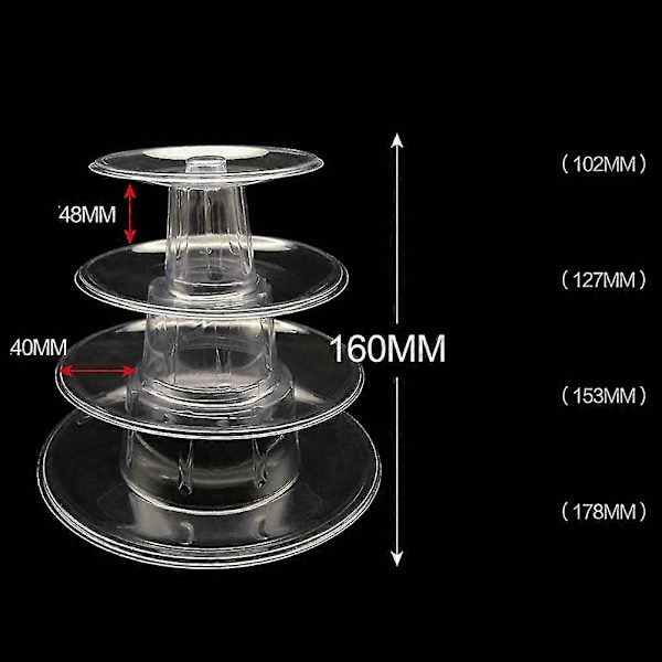 4-lags Klar Rund Macaron Display Stand til Bryllup, Fødselsdag, Macarons, Desserter, Kager