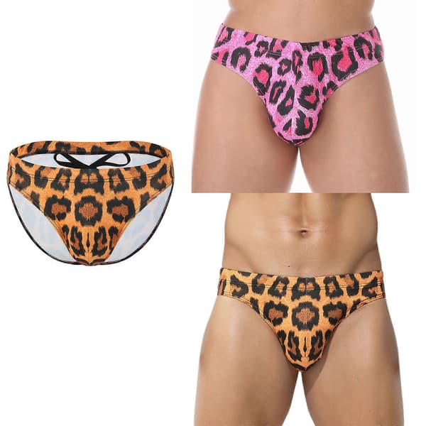 Stilige badebukser for menn, lave truser, undertøy, leopardmønster, badebukser, myke, elastiske, pustende badeundertøy, leopardmønster leopard pattern S