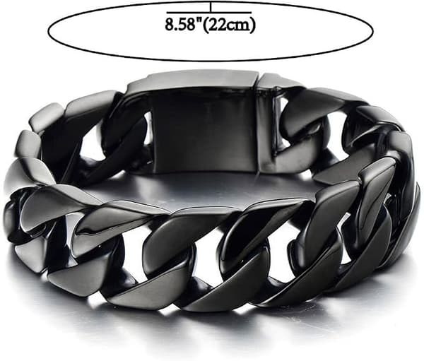 Herrearmbånd, bred stil, poleret rustfrit stål, med led.