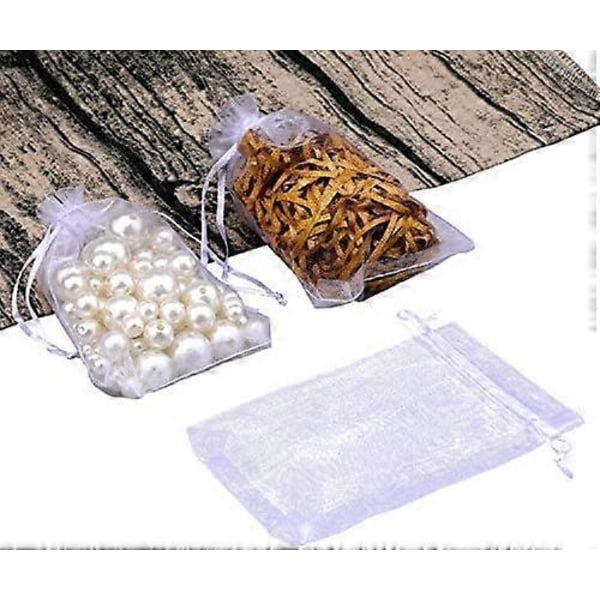 100 kpl Organza-pusseja, Organza-lahjapusseja koruille, Laventelipusseja korulahjoille karkkihäihin - 10x15cm valkoinen