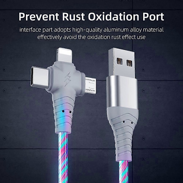 1kpl Valovoimainen USB-latauskaapeli 3 in 1 2 in 1 LED Micro USB Type C 8pin -latauskaapeli matkapuhelimelle