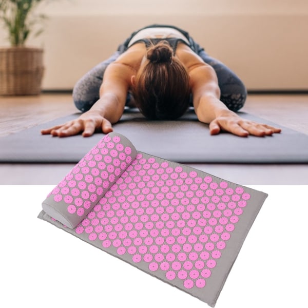 Akupunktur massage yogamåtte Akupressur massagepude 68 x 42 cm (Lysegrå Pink Spænde)