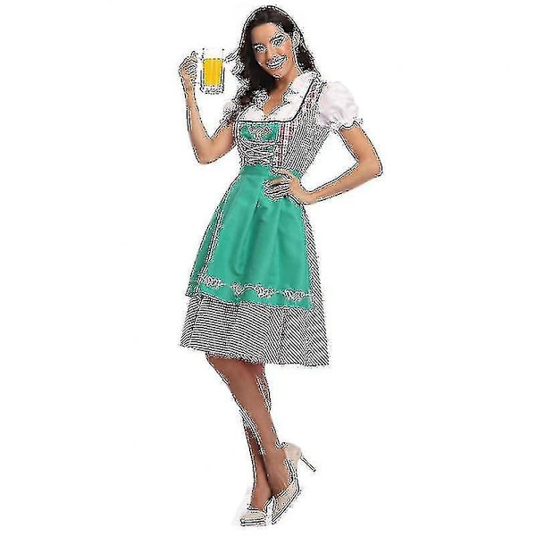 Traditionell tysk rutig Dirndl-klänning - högkvalitativ Oktoberfest-dräkt för kvinnor M Style3 Grön
