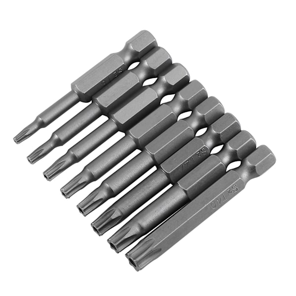 8 kpl 1/4" kuusiovarsi T8-T40 50mm pitkä teräsmagneettinen turvatähti ruuvitaltan set