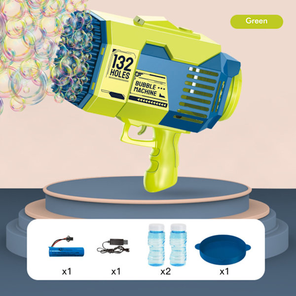 Bubbelblåsare 132 hål Elektrisk bubbelskjutande leksak med LED-ljus Automatisk bubbelmaskin Festtillbehör Sommar utomhusleksak Present till barn