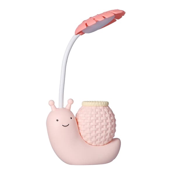 LED-bordlampe med pennholder, multifunksjonell USB-lading, søt bordlampe for studenter og barn – rosa
