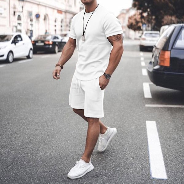 Herr Sommar Kortärmad Shorts Set | Sport Fritidskläder | XL | Ljusgrå