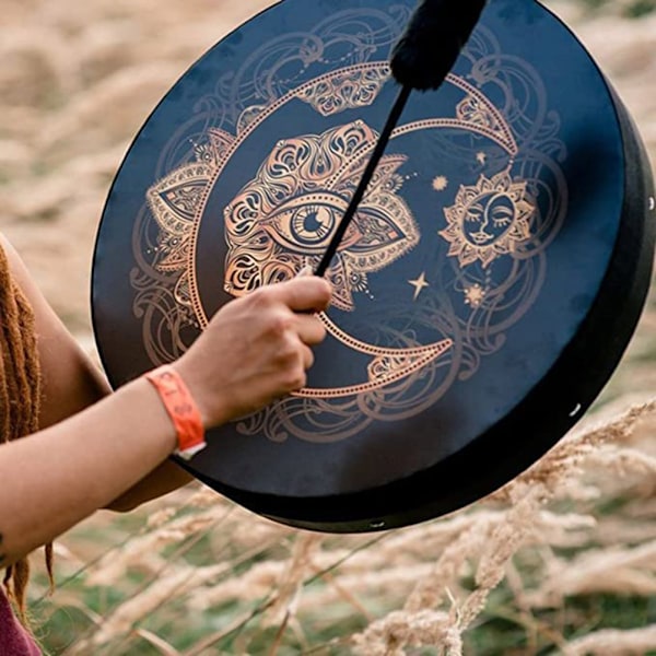 Shamantromme Sibirisk Tromme Spirit Musik Håndlavet Shamanisk Tromme med Trommestik Hjemmeindretning